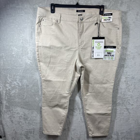 d.jeans NEW Womens Denim Jeans 22W Beige Ankle Plus Stretch Zipper Pockets - Picture 1 of 12